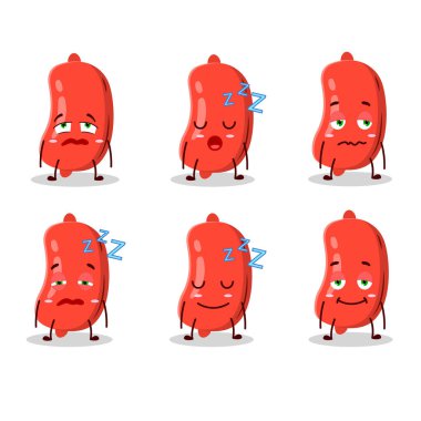 Uykulu yüzlü sosis çizgi film karakteri. Vektör illüstrasyonu