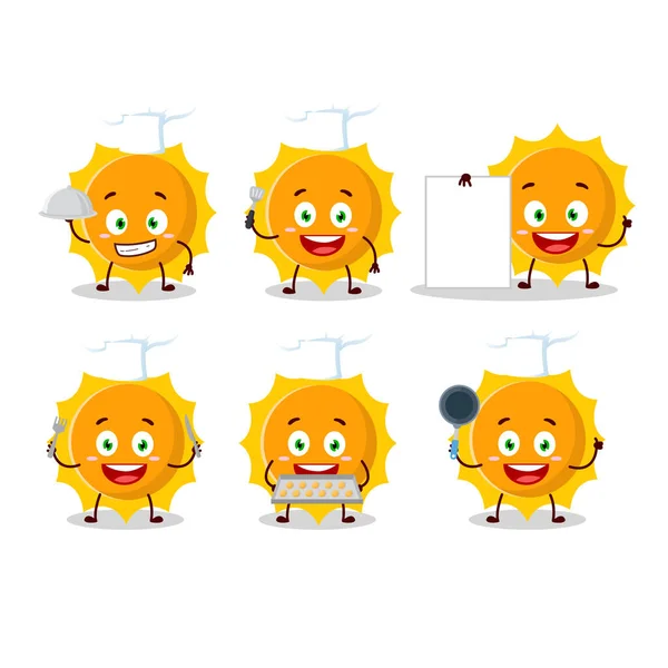 태양의 캐릭터와 요리사 이모티콘 Vector — 스톡 벡터
