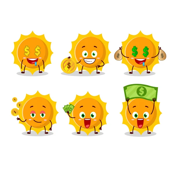 Sol Personagem Desenho Animado Com Emoticon Bonito Trazer Money Vector —  Vetores de Stock