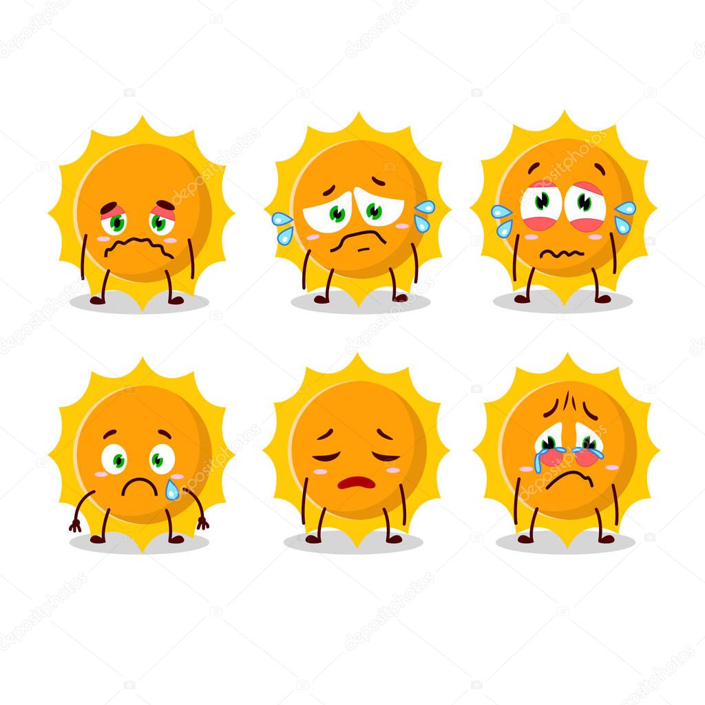 Sun cartoon in character with sad expression