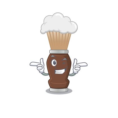 Komik göz kırpma ile tıraş fırçası karikatür tasarımı konsepti. Vektör illüstrasyonu