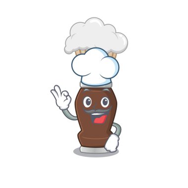 Tıraş fırçası şefi çizim stili simgesel şef şapkası takıyor. Vektör illüstrasyonu