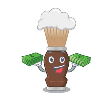 Zengin bir traş fırçası çizgi film karakteri. Elinde çok para var. Vektör illüstrasyonu