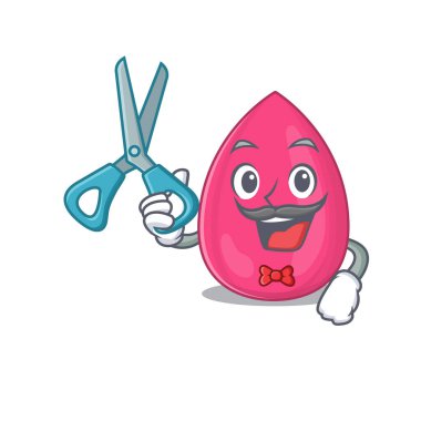 Makyaj süngeri berde çalışan yetenekli berber çizgi film karakteri tasarımı.