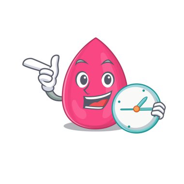 Elinde saat tutan neşeli bir makyaj süngeri resmi.