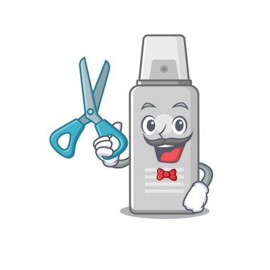 Berber dükkanında çalışan yetenekli berber karakter tasarımı. Vektör illüstrasyonu