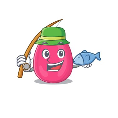 Çizgi film tasarım tarzı makyaj süngeri balığa gitmeye hazır.