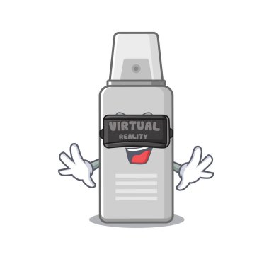Tıraş köpüğü çizgi film görüntüsü Sanal Gerçeklik kulaklığıyla bir oyun oynuyor. Vektör illüstrasyonu