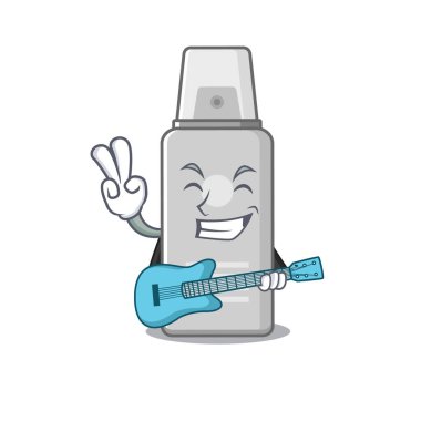 Gitar çalan köpük müzisyen karikatür tasarımı. Vektör illüstrasyonu