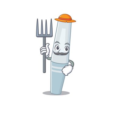 Çiftçi maskot tasarımı şapka ile çalışıyor.