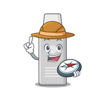 Yolculuk sırasında pusula kullanarak kaşifin köpük maskot tasarım tarzını tıraş etmek. Vektör illüstrasyonu