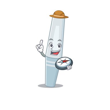 Yolculuk sırasında pusula kullanan kaşifin maskot tasarım stili