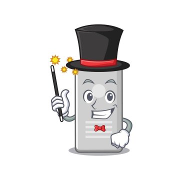 Köpük karikatür tasarımı yapan zeki bir sihirbaz. Vektör illüstrasyonu