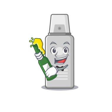 Bir şişe şarapla tıraş köpüğü tezahüratının karikatür tasarımı. Vektör illüstrasyonu