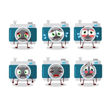 Hüzünlü ifadeli fotoğraf makinesi cep çizgi filmi. Vektör illüstrasyonu