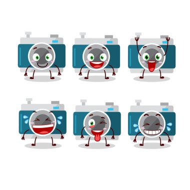 Gülümseme ifadeli kamera cebinin çizgi film karakteri. Vektör illüstrasyonu