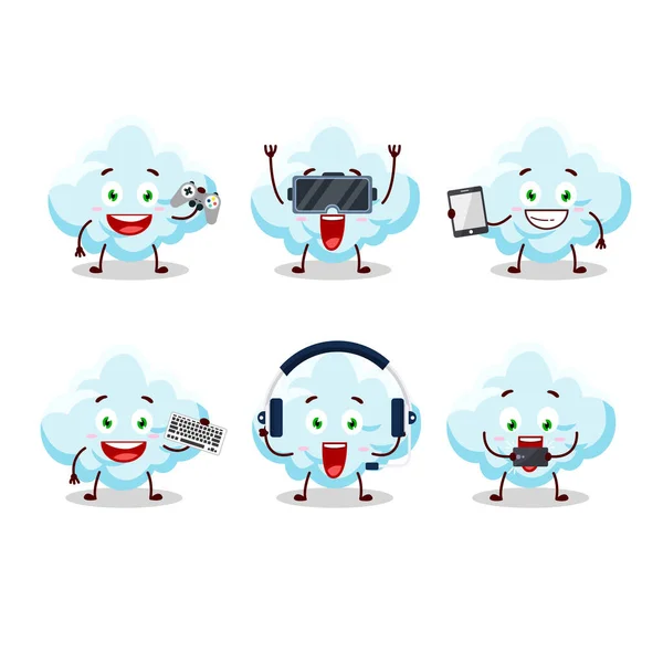 Cloud Cartoon Character Playing Games Various Cute Emoticons Vector Illustration — Stock Vector
