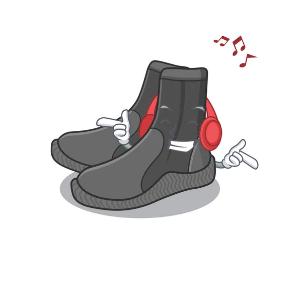 Карикатура дизайн стиль пикирования ботинки прослушивания музыки на наушниках — стоковый вектор