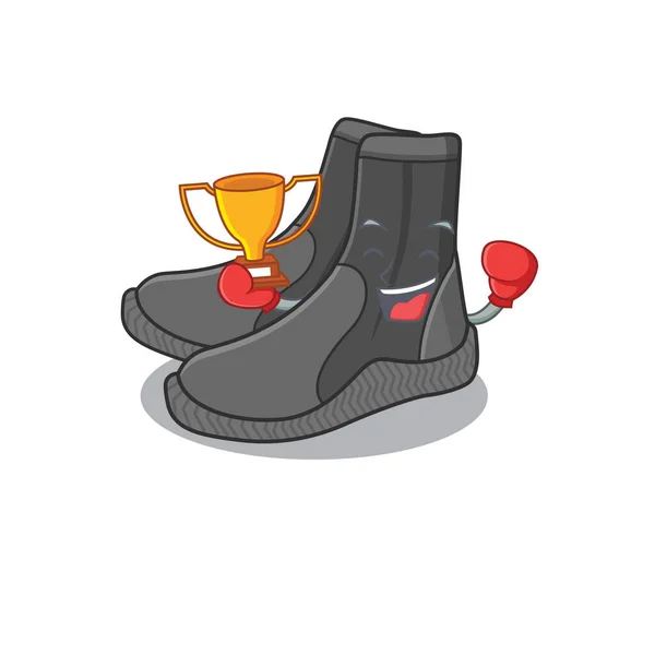 Dalış ayakkabıları karikatür tasarım stilinin muhteşem boks şampiyonu. — Stok Vektör