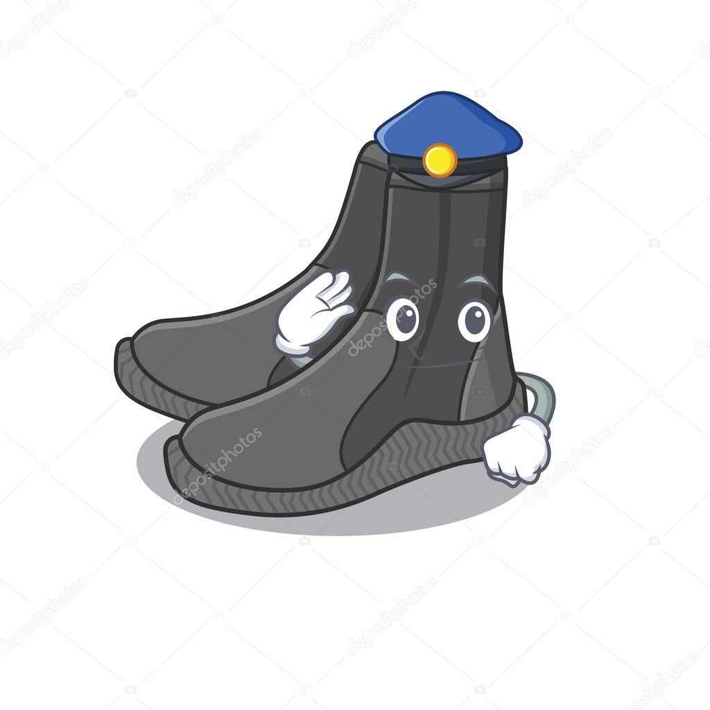 A handsome Police officer cartoon picture of dive booties with a blue hat
