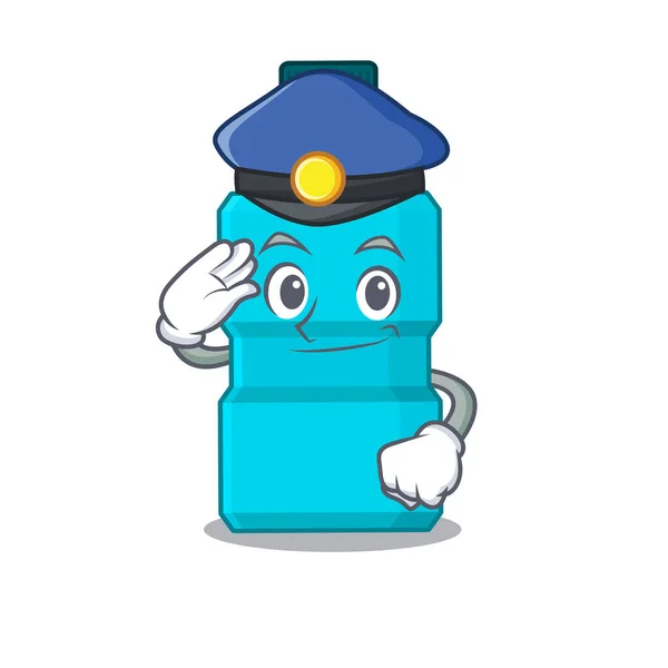 Ein gut aussehender Polizeibeamter Karikatur-Bild von Mundwasser mit blauem Hut — Stockvektor