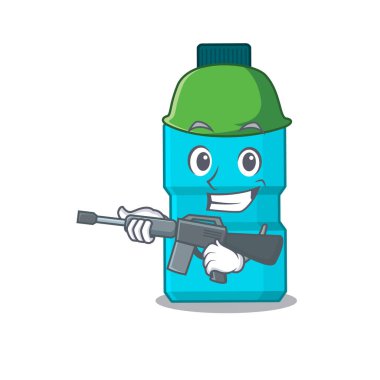 Çekici bir ordu ağız gargarası çizgi film stili. Makineli tüfeği var.