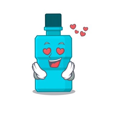 Tutkulu bir ağız gargarası çizgi film maskot konsepti aşık gözlere sahiptir.