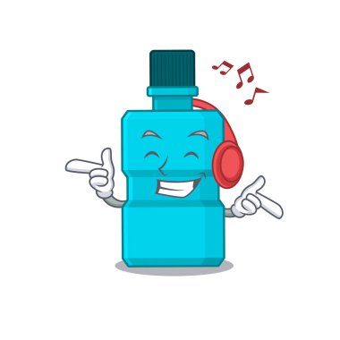 Kulaklıkla müzik dinlemenin karikatür tasarımı stili.