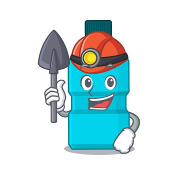 Ağız gargarası karikatür tasarımı bir madenci olarak araç ve miğferi ile