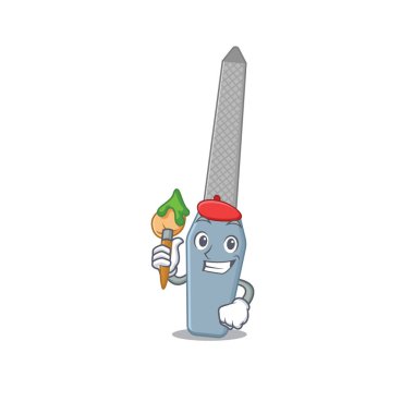 Tırnak törpüsü ressamı resim stili fırça kullanarak manzara resmi çizer