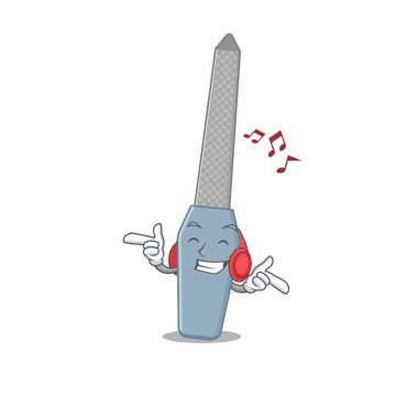 Kulaklıkla müzik dinleyen tırnak dosyasının karikatür tasarımı