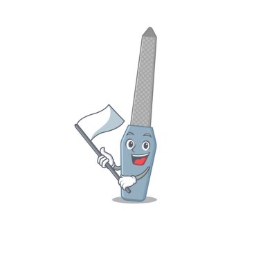 Beyaz bir bayrak taşıyan cesur bir tırnak törpüsü karakter tasarımı