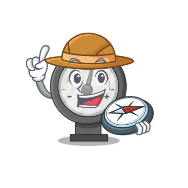 Yolculuk sırasında pusula kullanan kaşifin basınç göstergesi tasarım biçimi