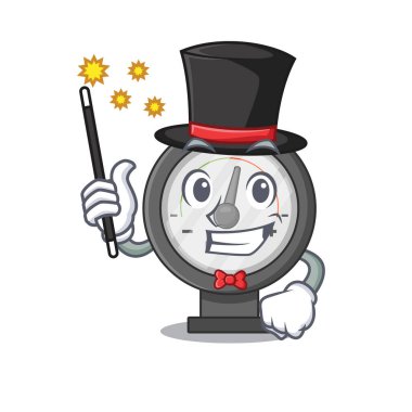 Basınç göstergesi karikatür tasarım tarzında akıllı bir sihirbaz