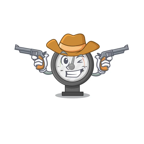 Un saggio cowboy di manometro Cartoon design con pistole — Vettoriale Stock