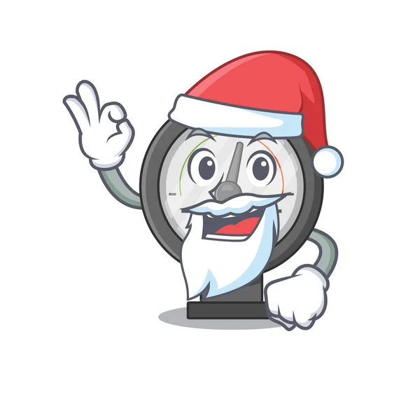 Χαρακτήρας κινουμένων σχεδίων του μετρητή πίεσης Santa με χαριτωμένο δάχτυλο ok — Διανυσματικό Αρχείο