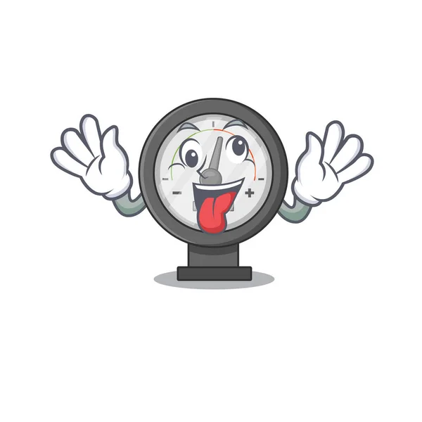 Um design de mascote de medidor de pressão com um rosto louco engraçado —  Vetores de Stock