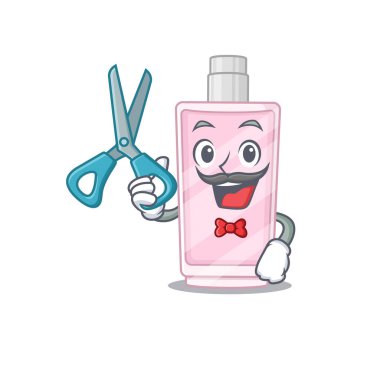 Parfüm yeteneği olan berber çizgi film karakteri tasarımı berberde çalışıyor.