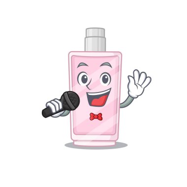 Parfümün karikatür karakteri mikrofonla şarkı söylüyor.