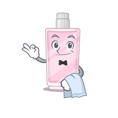 Beyaz peçeteli bir garson olarak karikatür tasarımı parfüm.