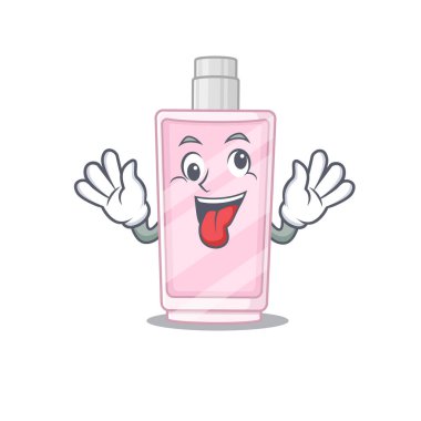 Komik deli bir yüze sahip bir parfüm maskotu tasarımı.