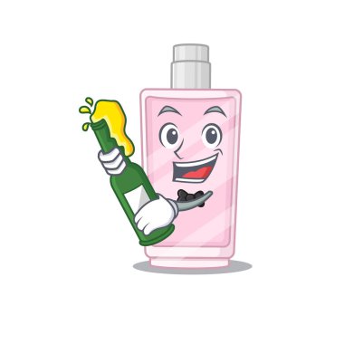 Karikatür tasarımı parfüm bir şişe şarapla tezahürat yapar.