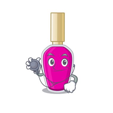 Adanmış pembe bir oje doktor karikatür tasarımı aletlerle çalışıyor.