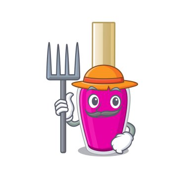 Çiftçi pembe oje maskot tasarımı şapka ile çalışıyor.