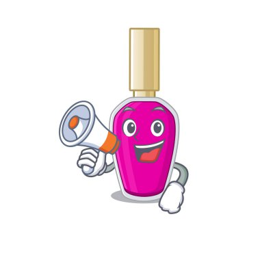 Pembe tırnak cilası karton resim stili megafonda duyuru yapıyor.