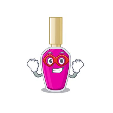 Süper kahraman karakterinde pembe ojeli bir maskot.