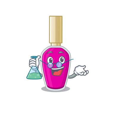 Süper Dâhi Pembe Oje Profesörü. Karikatür karakteri laboratuvar üzerinde çalışıyor.