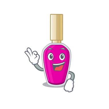 Pembe tırnak cilası, maskot tasarımı. Tamam parmak pozları.