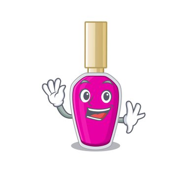 Karizmatik pembe bir oje maskot tasarımı gülümseme ve el sallama