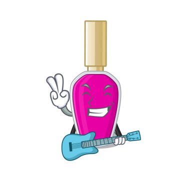 Pembe tırnak cilası müzisyen karikatür tasarımı gitar çalıyor.